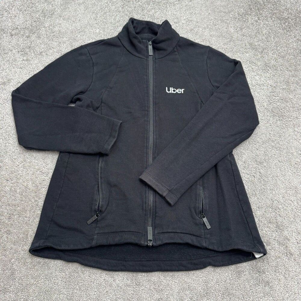 Uber Limited Edition Fleece Track Jacket Womens Medium Black Full Zip Pockets